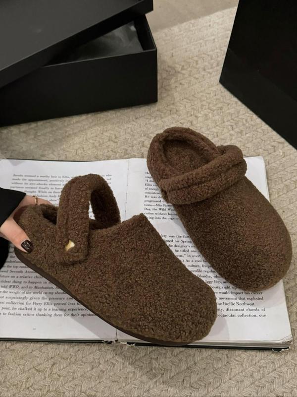 Women's Solid Color Fuzzy Slippers, 2024 New Style Casual Soft Comfortable Home Slippers, Fluffy Warm Slippers for Indoor & Outdoor Use for Fall & Winter