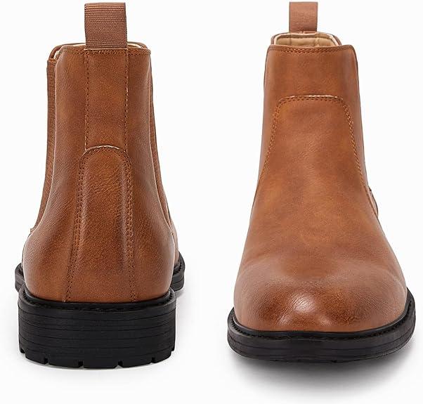 Tankaneo Men's Slip on Boots Chelsea Round Toe Waterproof Faux Leather Classic Ankle Booties