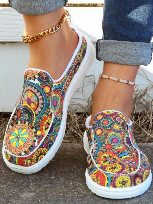 Women's Fashionable Floral Print Slip on Canvas Shoes for Spring, 1 Pair Casual Comfortable Low Top Round Toe Shoes for Daily Wear, Perfect for Students and Outdoor