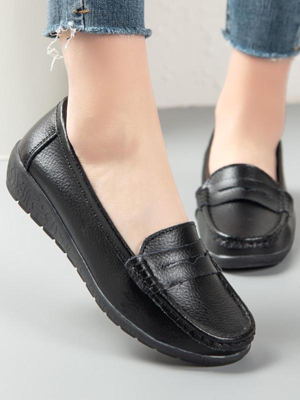 Women's Minimalist Leisure Style Plain Loafers, Simple Design Solid Color Round Toe Flat Shoes, Casual Comfortable Pu Leather Loafers