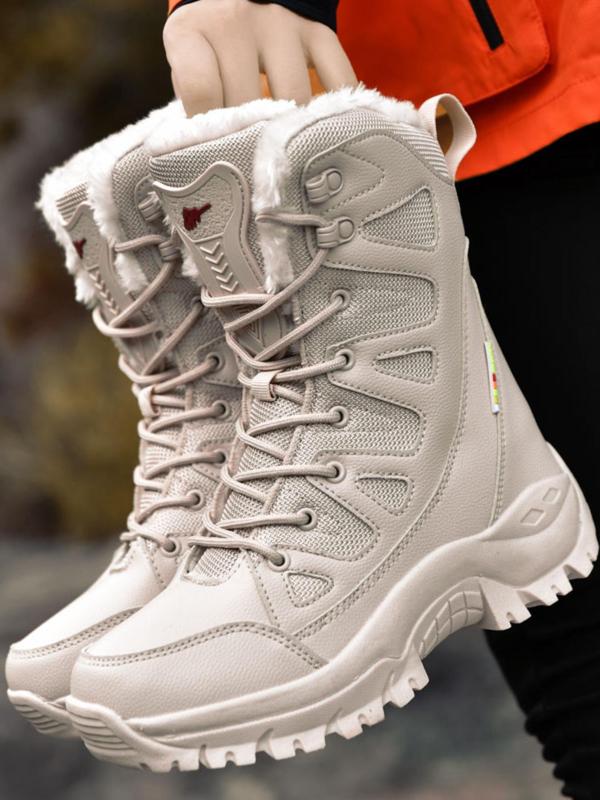 Women's Solid Color Outdoor Snow Boots, Sporty Thermal Lined Snow Boots for Fall & Winter,  Gym Shoes,  Female All-match Round Toe Shoes for Daily Wear