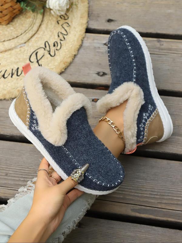 Women's Fashionable Patchwork Design Slip on Sneakers, Casual Comfortable Warm Soft Sole Shoes for Fall & Winter, Female All-match Round Toe Sports Shoes, Girl Walking Shoes