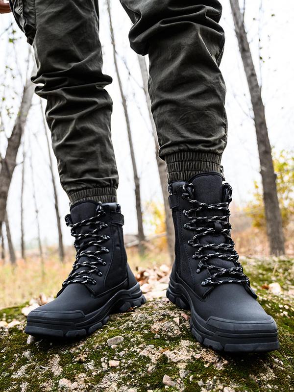 Men's Solid Color Lace Up High Top Safety Boots, Casual Comfortable Work Boots for Men, Anti-slip and Anti-crash Safety Shoes for Work