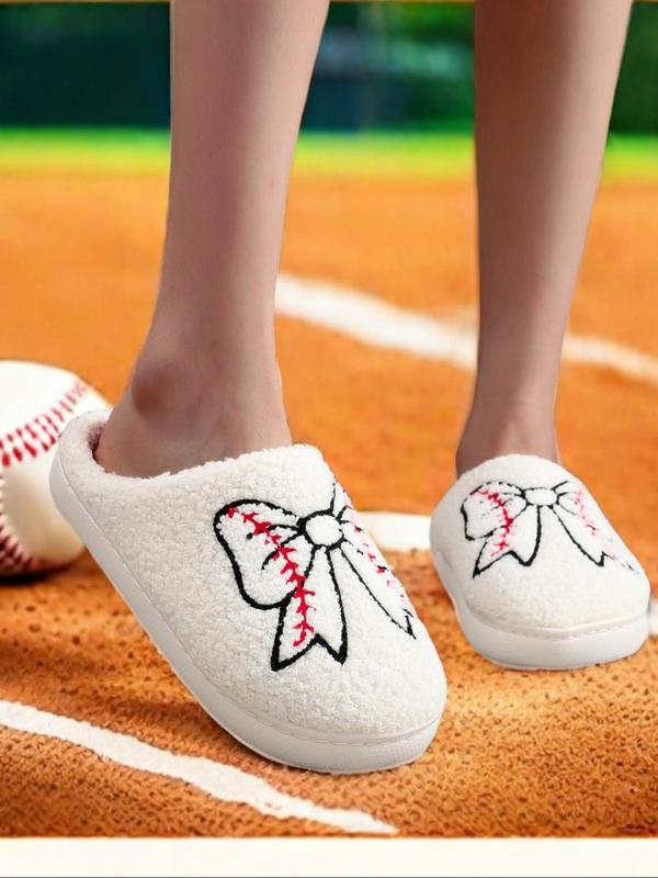 Women's Cute Cartoon Bowknot Pattern Plush Slippers, Casual Soft Comfortable Home Slippers, Warm Slippers for Indoor & Outdoor Use for Fall & Winter, Birthday Gifts