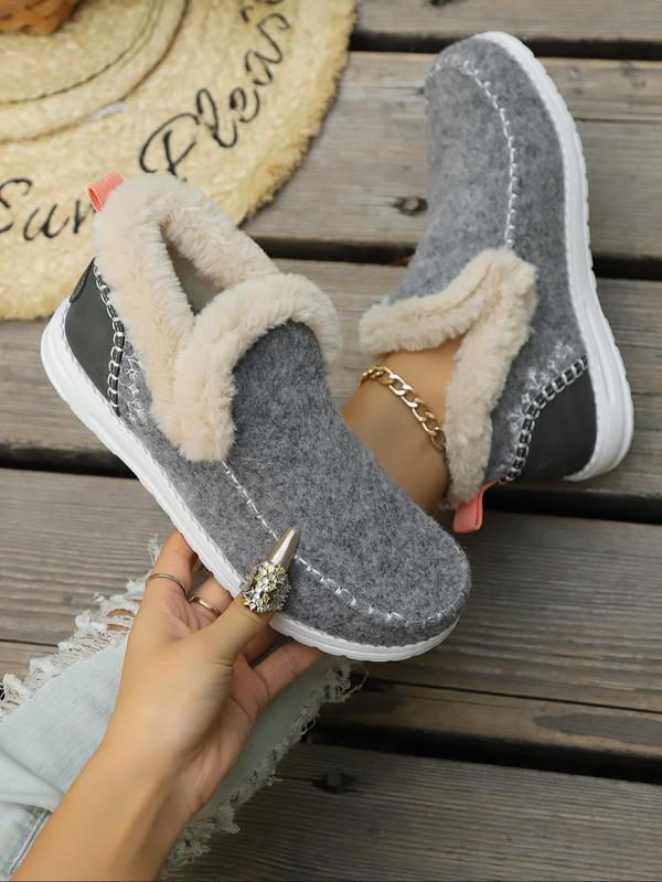 Women's Fashionable Patchwork Design Slip on Sneakers, Casual Comfortable Warm Soft Sole Shoes for Fall & Winter, Female All-match Round Toe Sports Shoes, Girl Walking Shoes