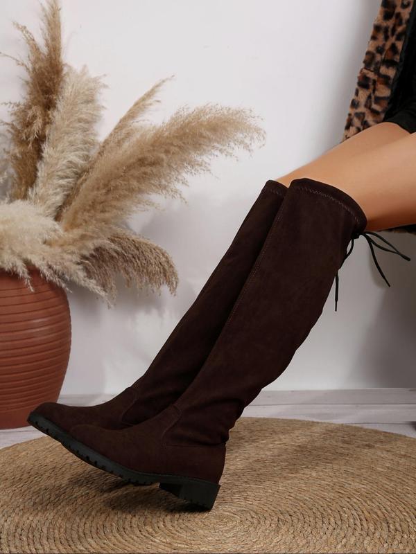 Women's Fashionable Solid Color Boots, Elegant Round Toe Knee High Boots for Daily Wear, Female All-match Trendy Shoes for Daily Wear