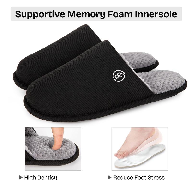 EverFoams Men's Cotton Knit Slippers Lightweight Memory Foam Indoor House Shoes with Anti-Skid Sole