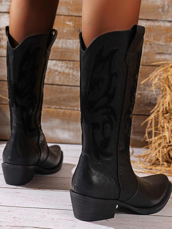 Women's Fashionable Cowboy Boots, Retro Style Pointed Toe Mid-calf Boots for Daily Wear, Western Cowgirl Boots for Women Thigh High Boots