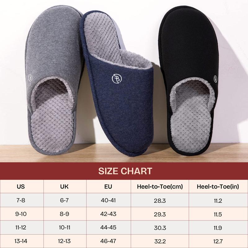 EverFoams Men's Cotton Knit Slippers Lightweight Memory Foam Indoor House Shoes with Anti-Skid Sole