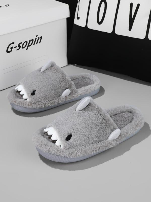 Men's Cute Cartoon Shark Design Plush Slippers, 2024 Casual Soft Comfortable Home Slippers, Warm Slippers for Indoor & Outdoor Use for Fall & Winter, Boy's Walking Shoes, Footwear