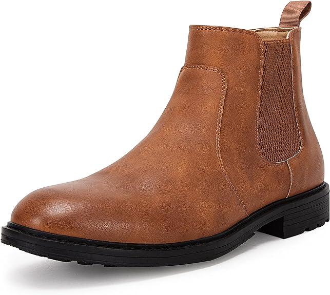 Tankaneo Men's Slip on Boots Chelsea Round Toe Waterproof Faux Leather Classic Ankle Booties