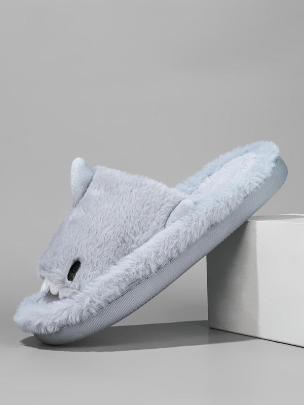 Men's Cute Cartoon Shark Design Plush Slippers, 2024 Casual Soft Comfortable Home Slippers, Warm Slippers for Indoor & Outdoor Use for Fall & Winter, Boy's Walking Shoes, Footwear