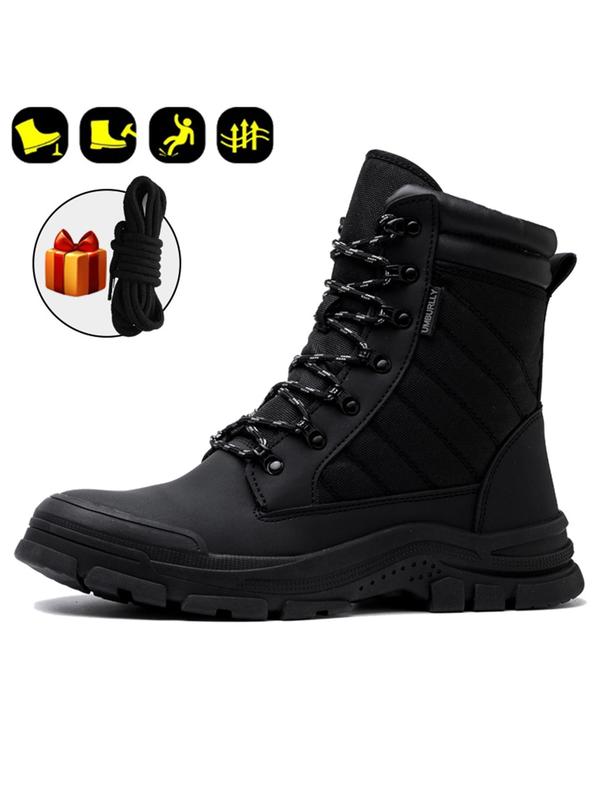 Men's Solid Color Lace Up High Top Safety Boots, Casual Comfortable Work Boots for Men, Anti-slip and Anti-crash Safety Shoes for Work