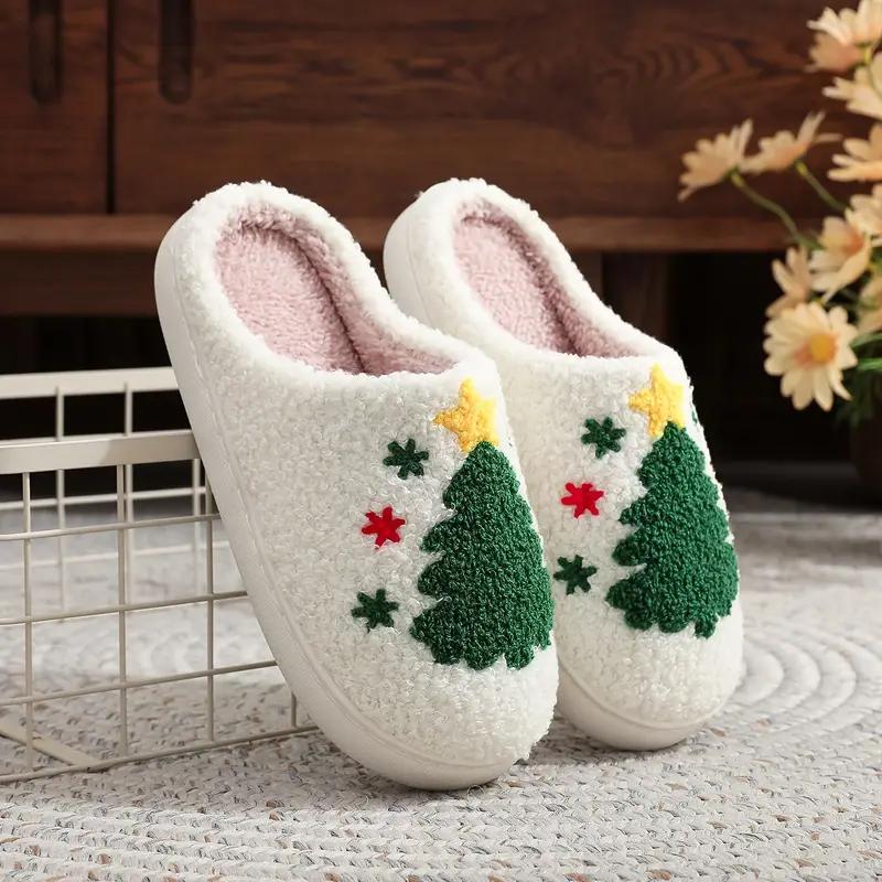 Black Friday Glam Style Christmas Tree Slippers for Women and Men - Cozy Plush Indoor Slippers with Fabric Insole, TPR Sole, and Fabric Upper - Hand Washable, All-Season Winter Comfort, Ideal Holiday Gift for Parents