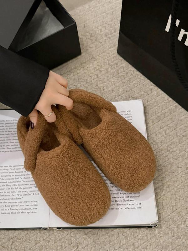 Women's Solid Color Fuzzy Slippers, 2024 New Style Casual Soft Comfortable Home Slippers, Fluffy Warm Slippers for Indoor & Outdoor Use for Fall & Winter