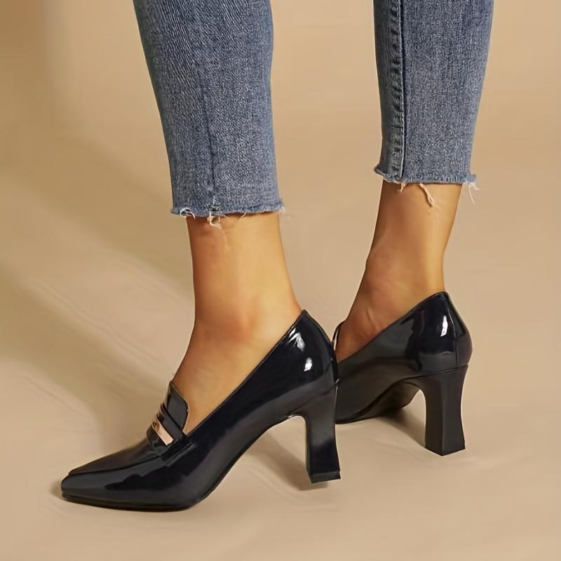 Elegant Pointed Toe Block Heel Pumps - Versatile Slip-On Office Work Shoes for Women - High-Quality, Comfortable, and Chic Footwear for Daily Wear