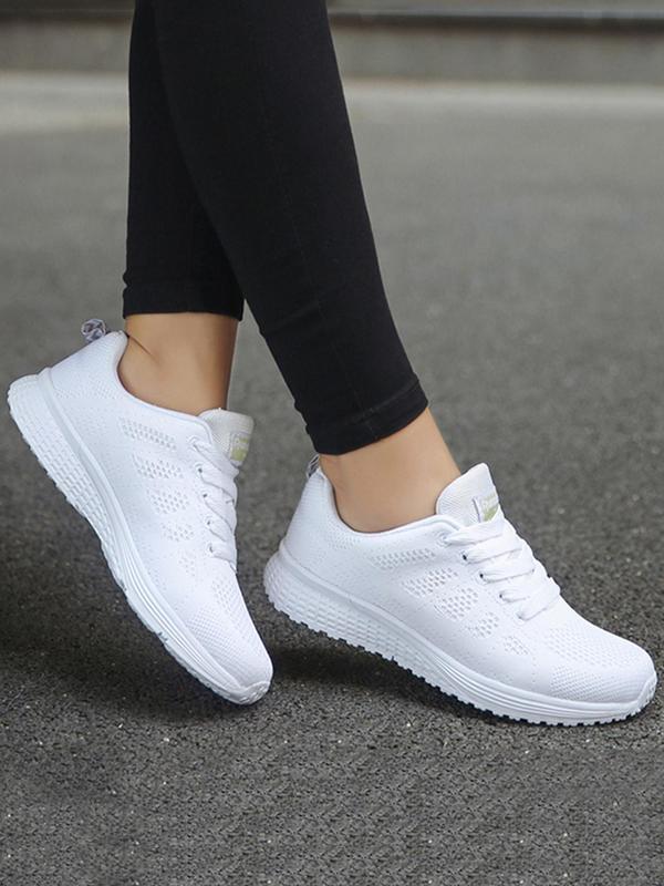 Women's 1 Pair Plain Lace up Low Top Sneakers, Casual Comfortable Sports Running Shoes, Lightweight Breathable Shoes Sporty Outdoor Sneakers