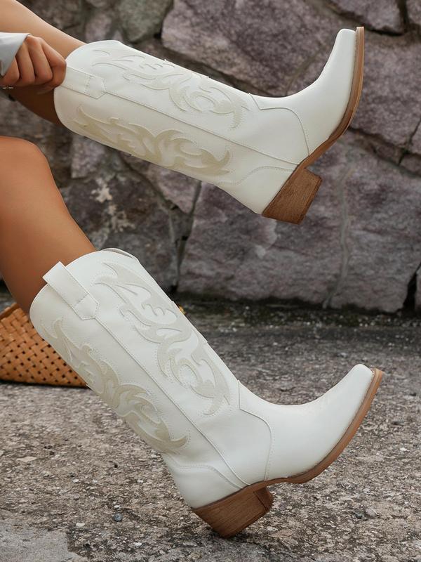 Women's Fashionable Cowboy Boots, Retro Style Pointed Toe Mid-calf Boots for Daily Wear, Western Cowgirl Boots for Women Thigh High Boots