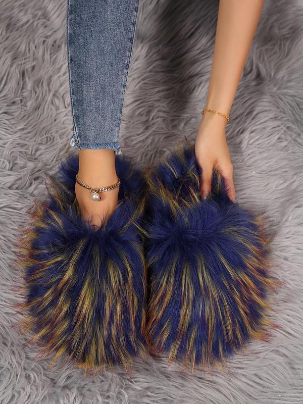 Women's Faux Fur Plush Slippers, Casual Soft Comfortable Home Slippers, Warm Slippers for Indoor & Outdoor Use for Fall & Winter Fur Slippers