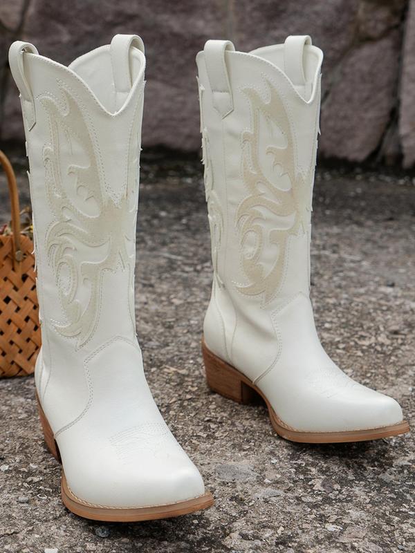 Women's Fashionable Cowboy Boots, Retro Style Pointed Toe Mid-calf Boots for Daily Wear, Western Cowgirl Boots for Women Thigh High Boots