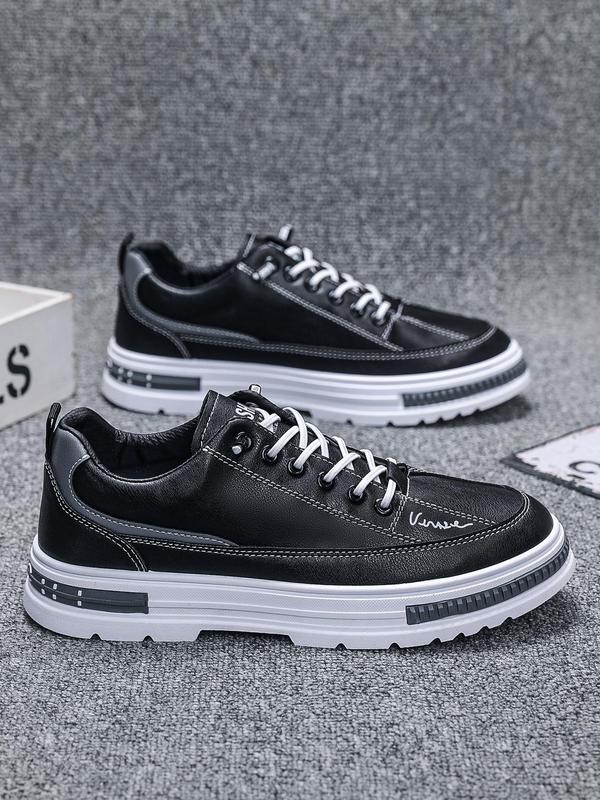 Men's Fashion Letter Pattern Patched Design Lace up Low Top Sneakers, Casual Comfortable Sports Platform Shoes for Daily Wear, Breathable Non-slip Sneakers