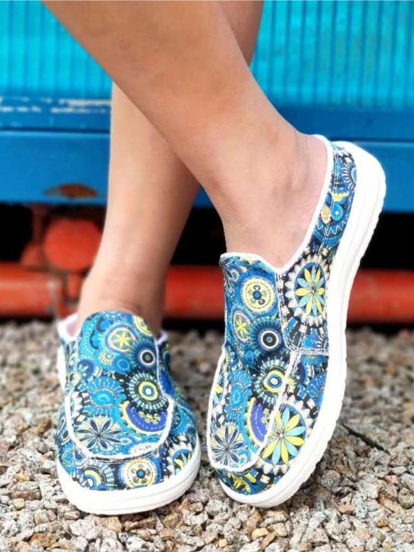 Women's Fashionable Floral Print Slip on Canvas Shoes for Spring, 1 Pair Casual Comfortable Low Top Round Toe Shoes for Daily Wear, Perfect for Students and Outdoor