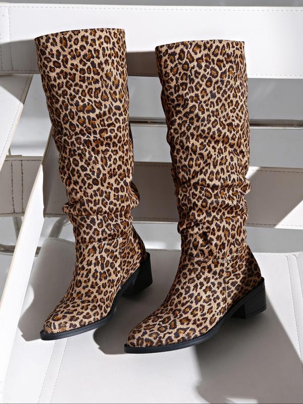 Women's Fashion Leopard Print Boots, Elegant Pointed Toe High Heel Boots for Party, Daily Clothing Decor for Women & Girls Thigh High Boots