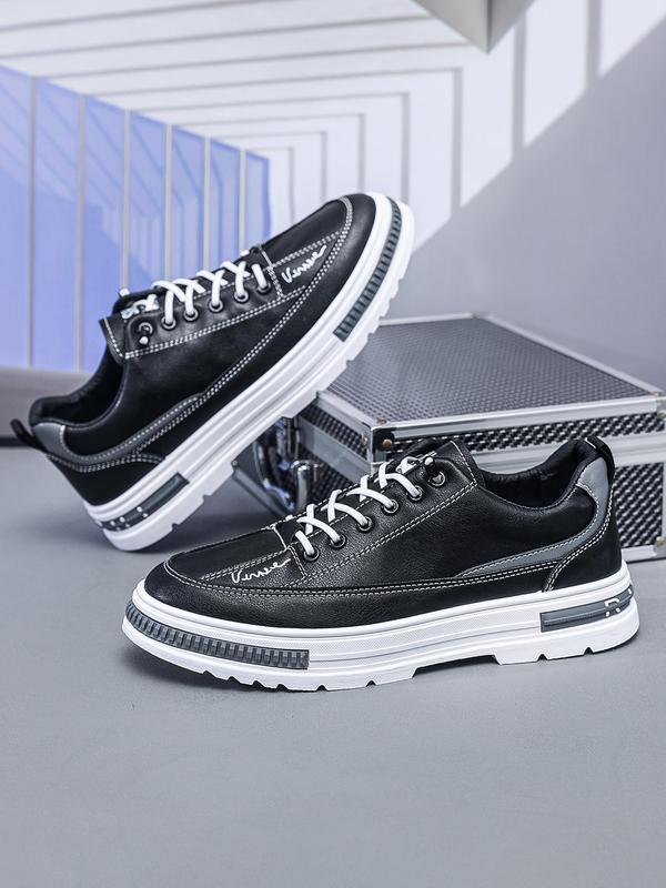 Men's Fashion Letter Pattern Patched Design Lace up Low Top Sneakers, Casual Comfortable Sports Platform Shoes for Daily Wear, Breathable Non-slip Sneakers