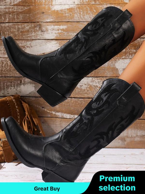 Women's Fashionable Cowboy Boots, Retro Style Pointed Toe Mid-calf Boots for Daily Wear, Western Cowgirl Boots for Women Thigh High Boots