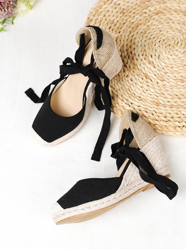 Women's 1 Pair Casual Wedge Sandals, Fashionable Solid Color Wedges For Beach, Daily Wear,  Ankle Strap Wedge Shoes For Women Bow Decor Espadrille Shoes