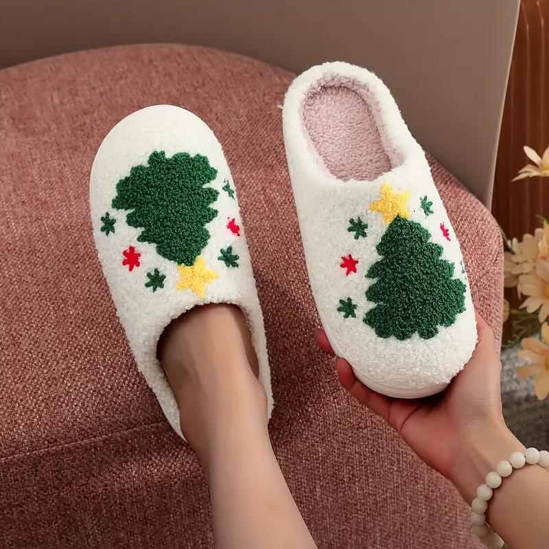 Black Friday Glam Style Christmas Tree Slippers for Women and Men - Cozy Plush Indoor Slippers with Fabric Insole, TPR Sole, and Fabric Upper - Hand Washable, All-Season Winter Comfort, Ideal Holiday Gift for Parents