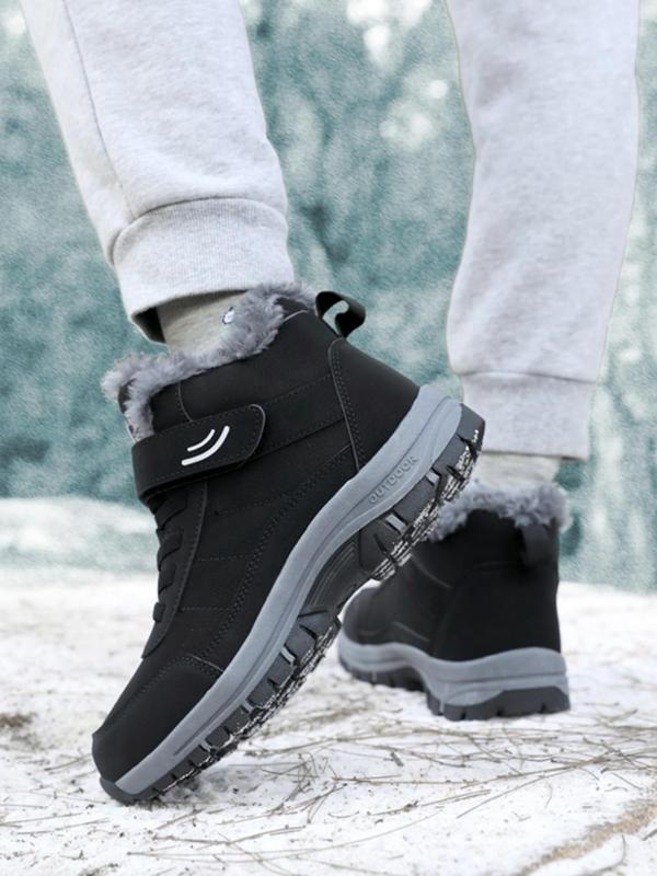 Men's Winter Warm Walking Shoes, Casual Sporty Velcro Design Boots for Outdoor Activities, Male All-match Sports Shoes for Daily Wear