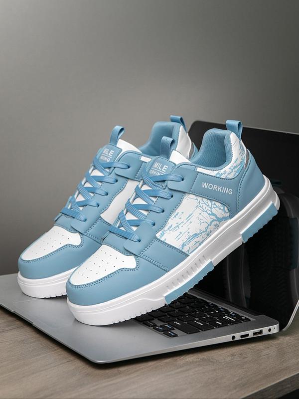 Men's Fashionable Colorblock Patchwork Lace Up Low Top Designer Sneakers, Casual Comfortable Breathable Sports Running Shoes, Male Round Toe Shoes for Daily Wear