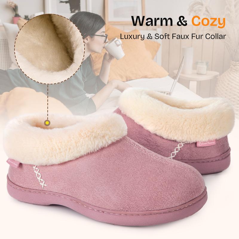 EverFoams Women's Micro Suede Cozy Memory Foam Winter Slippers with Fuzzy Faux Fur Collar and Indoor Outdoor Rubber Sole