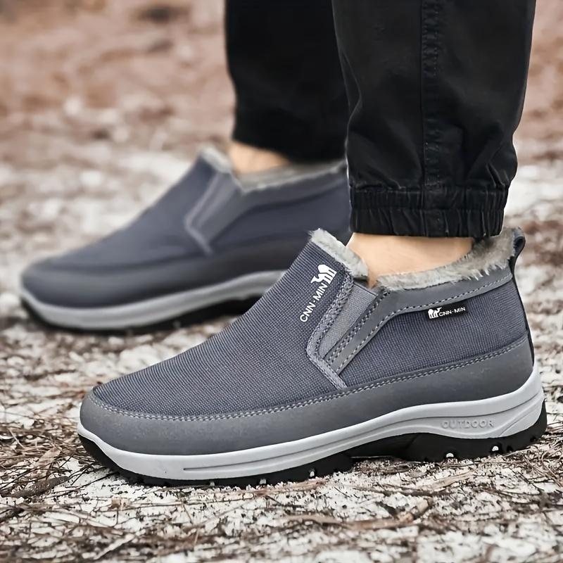 Men's Slip-On Snow Boots - Casual Solid Color, All-Season Comfort with Warm Fleece Lining & Non-Slip Rubber Sole