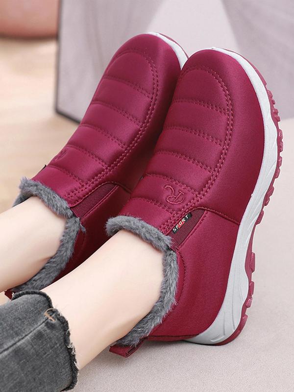 Women's Solid Color Plush Lined Sneakers, Casual Comfortable Non-slip Sports Shoes, Warm Fluffy Shoes for Outdoor Hiking for Fall & Winter