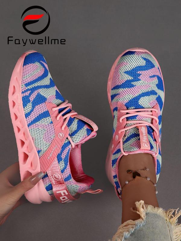 Women's Fashionable Colorblock Camo Lace Up Low Top Sneakers, Casual Comfortable Sports Running Shoes, Female All-match Blade Sole Shoes for Daily Wear