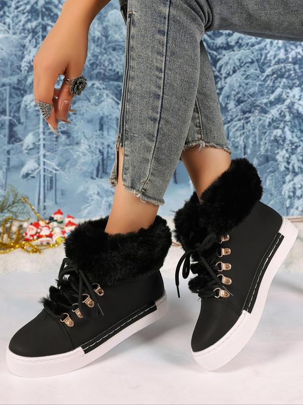 Women's Fashionable Contrast Faux Fur Design Snow Boots, Casual Warm Ankle Boots for Fall & Winter, Female All-match Trendy Shoes for Daily Wear