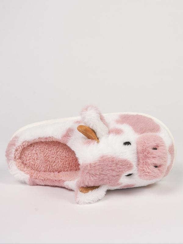 Women's Cute Cow Design Plush Slippers, Casual Soft Comfortable Home Slippers, Warm Slippers for Indoor & Outdoor Use for All Seasons