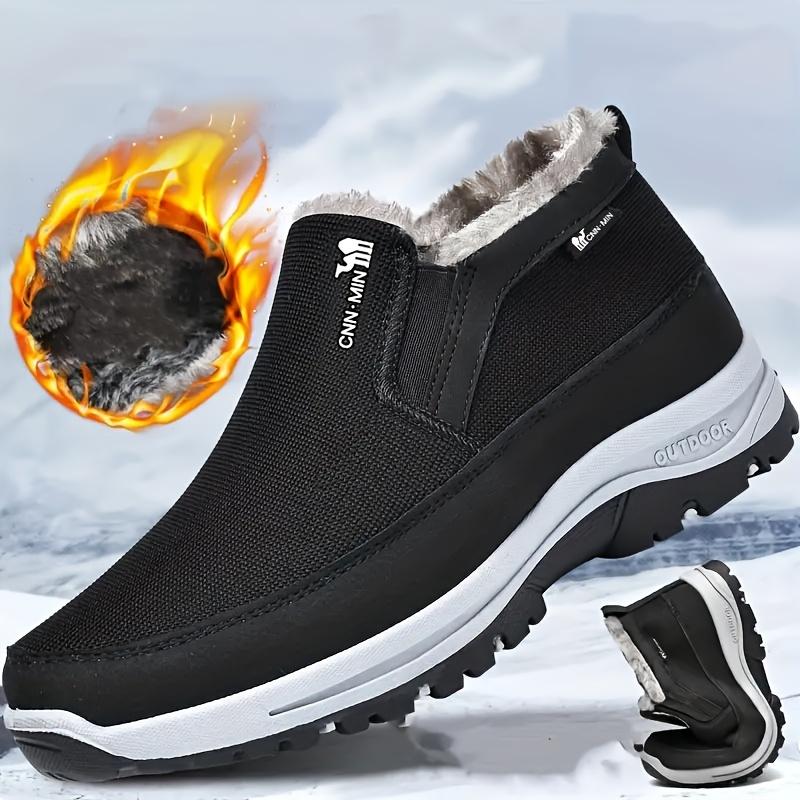 Men's Slip-On Snow Boots - Casual Solid Color, All-Season Comfort with Warm Fleece Lining & Non-Slip Rubber Sole