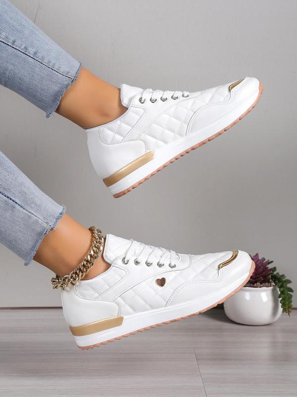 Women's Fashionable Quilted Lace Up Platform Sneakers, Casual Comfortable Round Toe Low Top Shoes for Daily Wear, Female All-match Shoes for Daily Wear