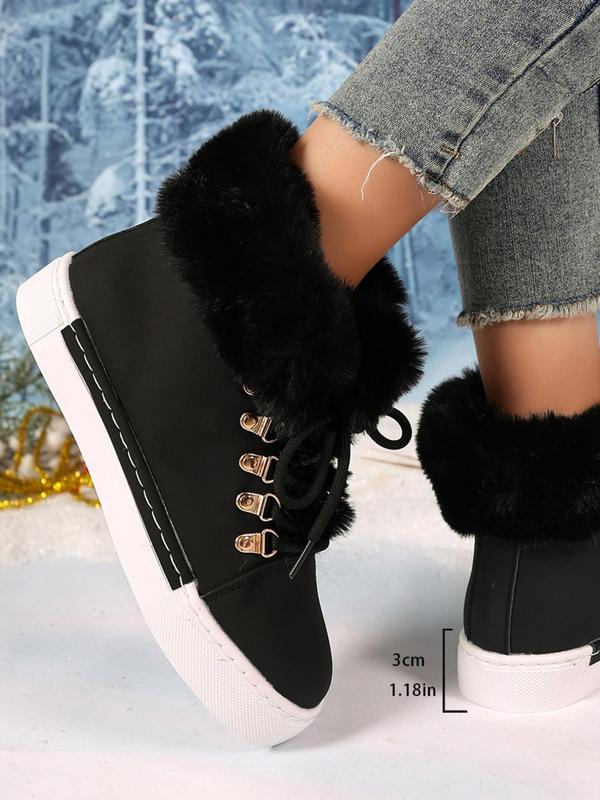 Women's Fashionable Contrast Faux Fur Design Snow Boots, Casual Warm Ankle Boots for Fall & Winter, Female All-match Trendy Shoes for Daily Wear