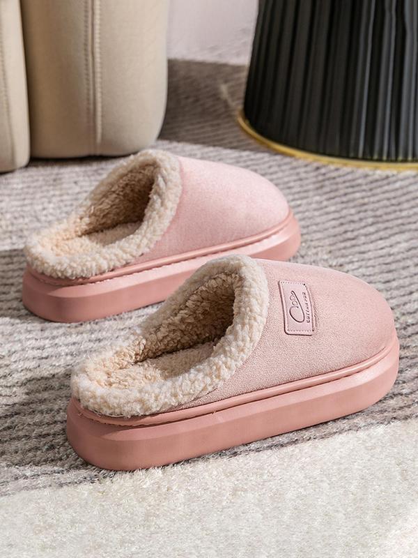 Women's Solid Color Plush Slippers, Casual Soft Comfortable Home Slippers for Fall & Winter, Fluffy Fall & Winter House Shoes for Indoor and Outdoor