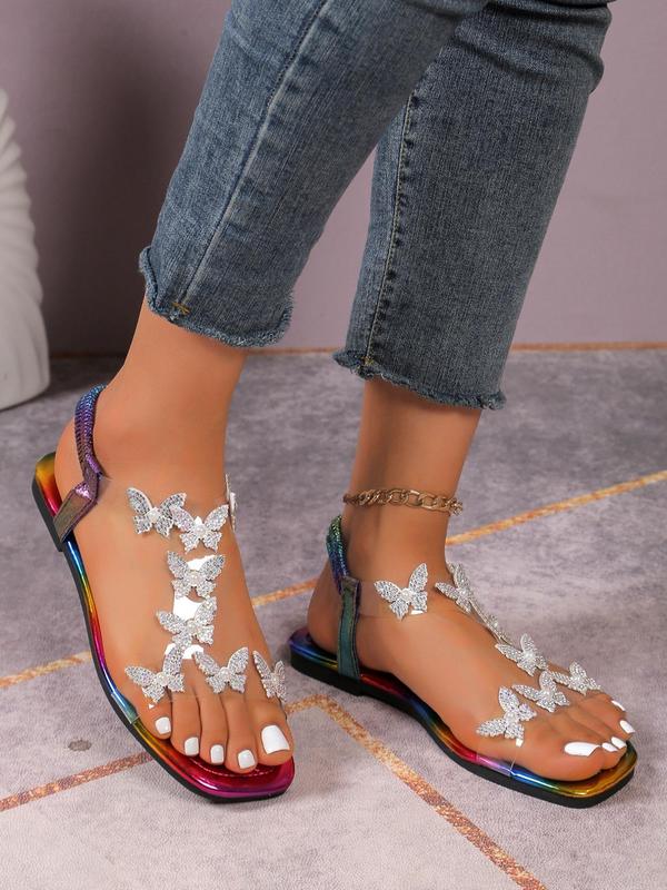 Women's Fashionable Butterfly   Flower Design Sandals, Casual Open Toe Rhinestone Decorated Slingback Sandals for Summer, Lightweight Sandals for Daily Wear