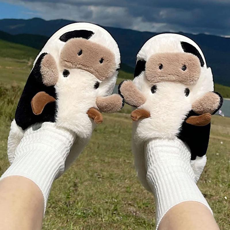 Cartoon Cow slippers, Cute Plush Animal Slippers, Suitable For Indoor And Outdoor Warmth In Winter, Couples Cute Plush Cow Slippers, Love Home Slippers Cute Slippers Sports Sandals Slide Shoe Girl Footwear Flipflop Women Walking Shoes Comfort