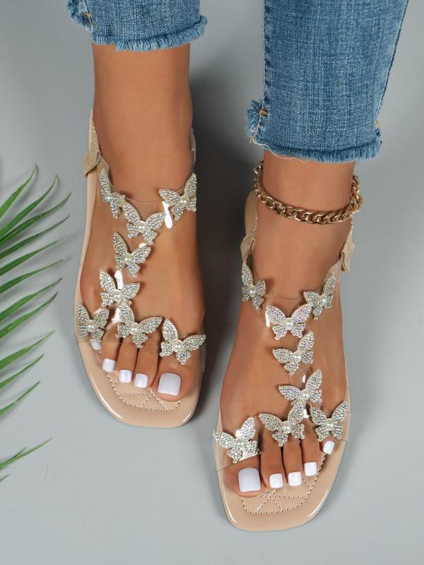 Women's Fashionable Butterfly   Flower Design Sandals, Casual Open Toe Rhinestone Decorated Slingback Sandals for Summer, Lightweight Sandals for Daily Wear