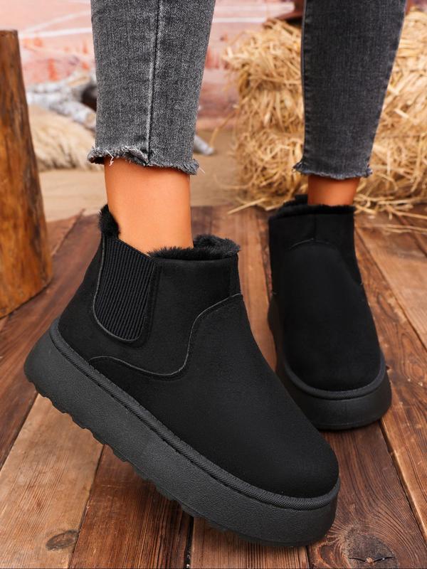 Women's Fashionable Contrast Faux Fur Design Ankle Chelsea Boots, Casual Comfortable Warm Boots for Winter, Female All-match Round Toe Shoes for Daily Wear