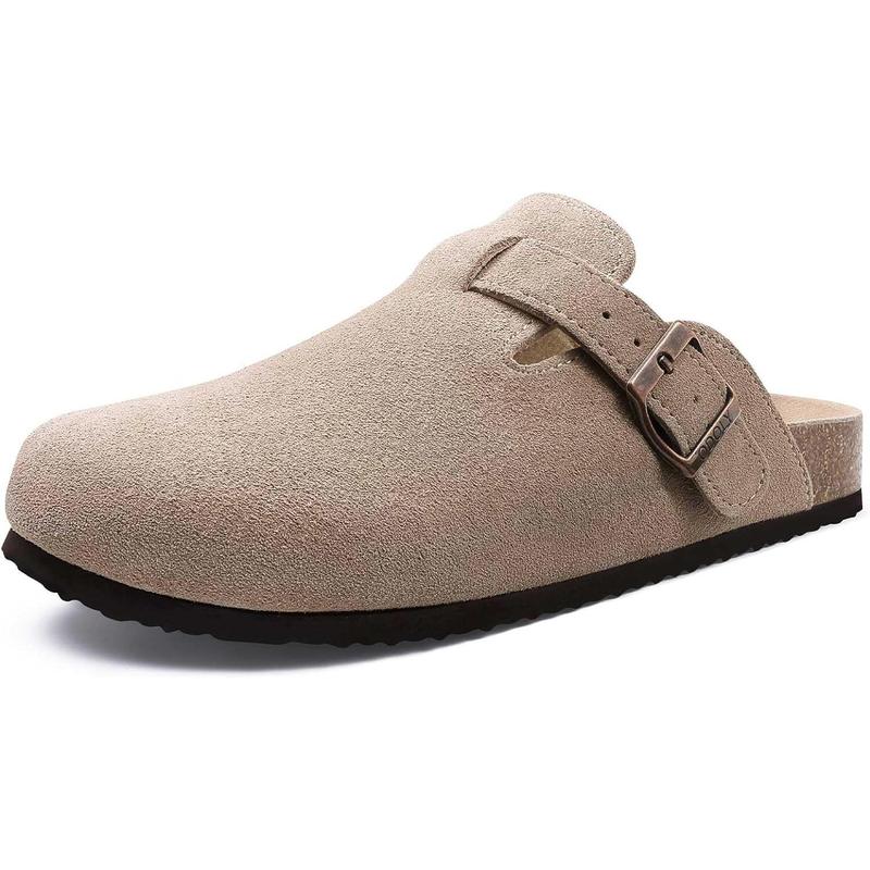 Women's Suede Clogs Soft Cork Footbed Leather Mules Comfort Potato Shoes with Arch Support