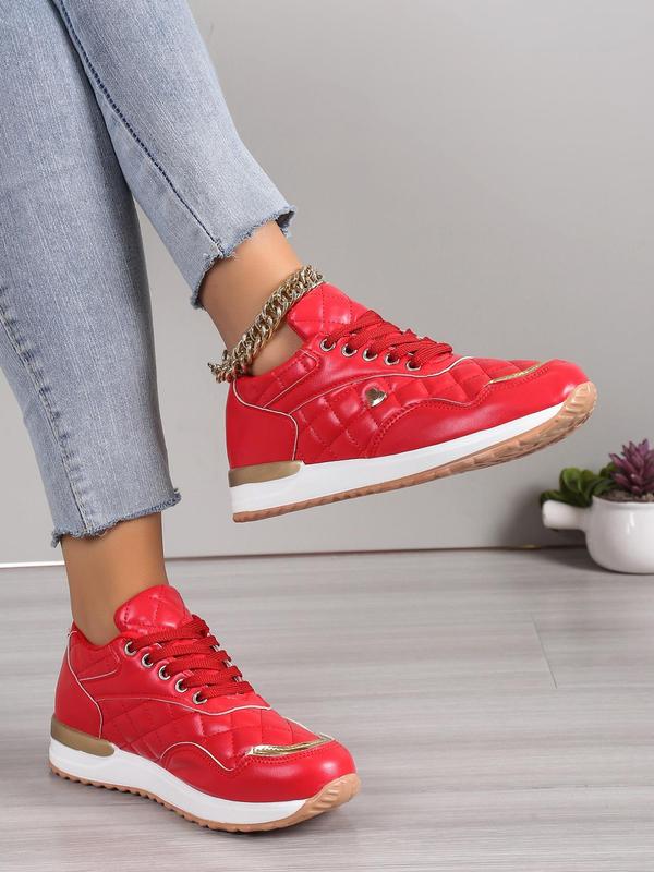 Women's Fashionable Quilted Lace Up Platform Sneakers, Casual Comfortable Round Toe Low Top Shoes for Daily Wear, Female All-match Shoes for Daily Wear