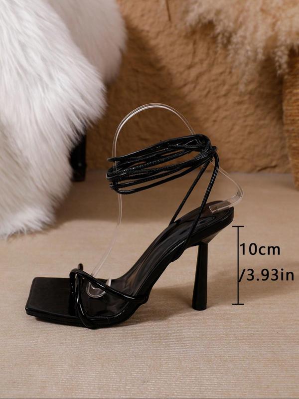 Women's Fashionable Solid Color Lace Up Toe Thong Sandals, Elegant Strappy High Heel Sandals for Party, Daily Clothing Decor for Women & Girls